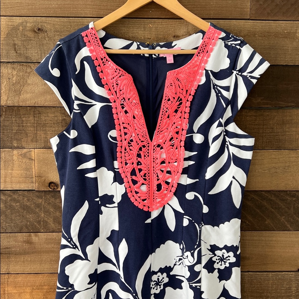 Lilly Pulitzer Women's Briella Dress Bright Navy Johnny B Fit & Flare Dress XL - Picture 3 of 8